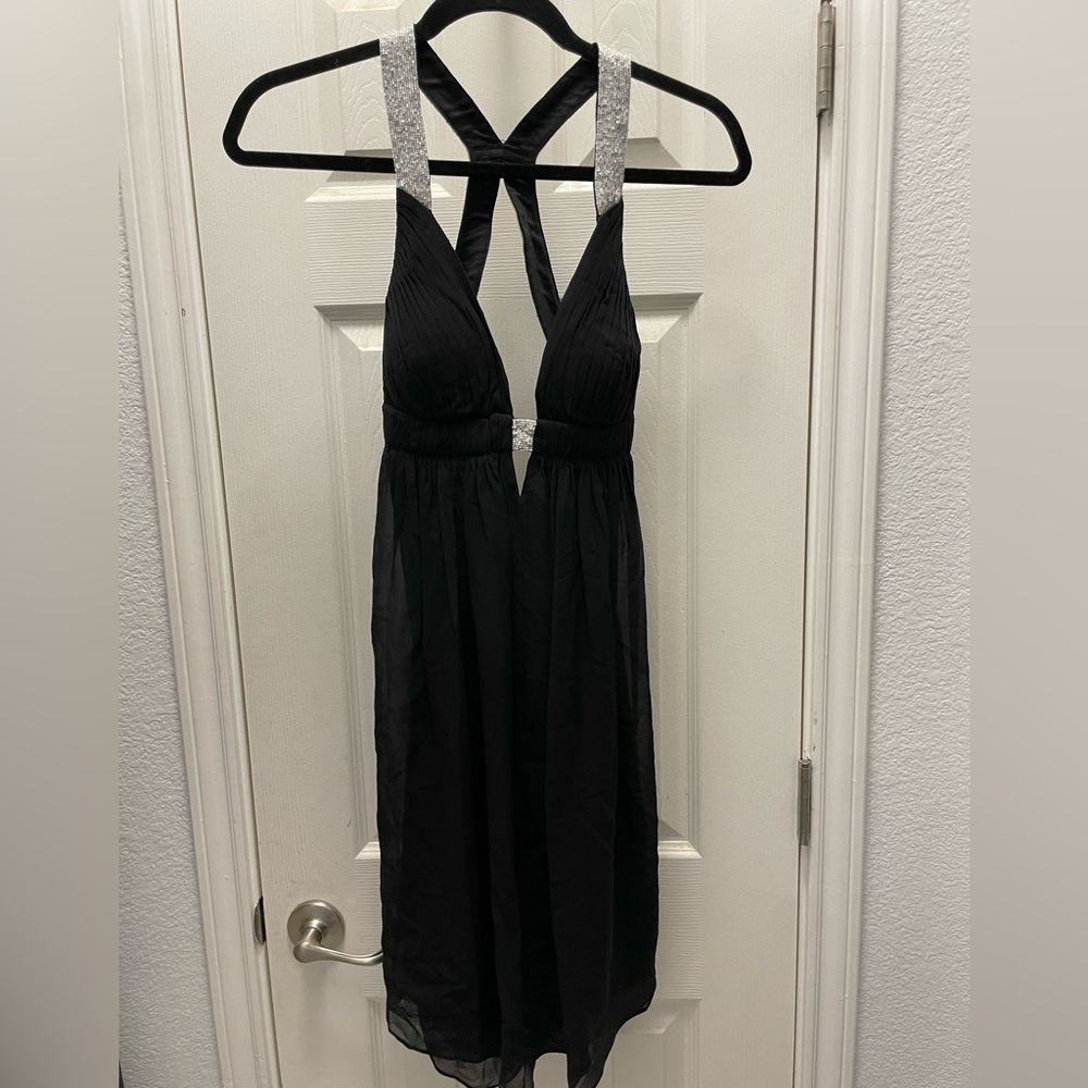 Niteline Black Dress with Pearl Beaded Straps